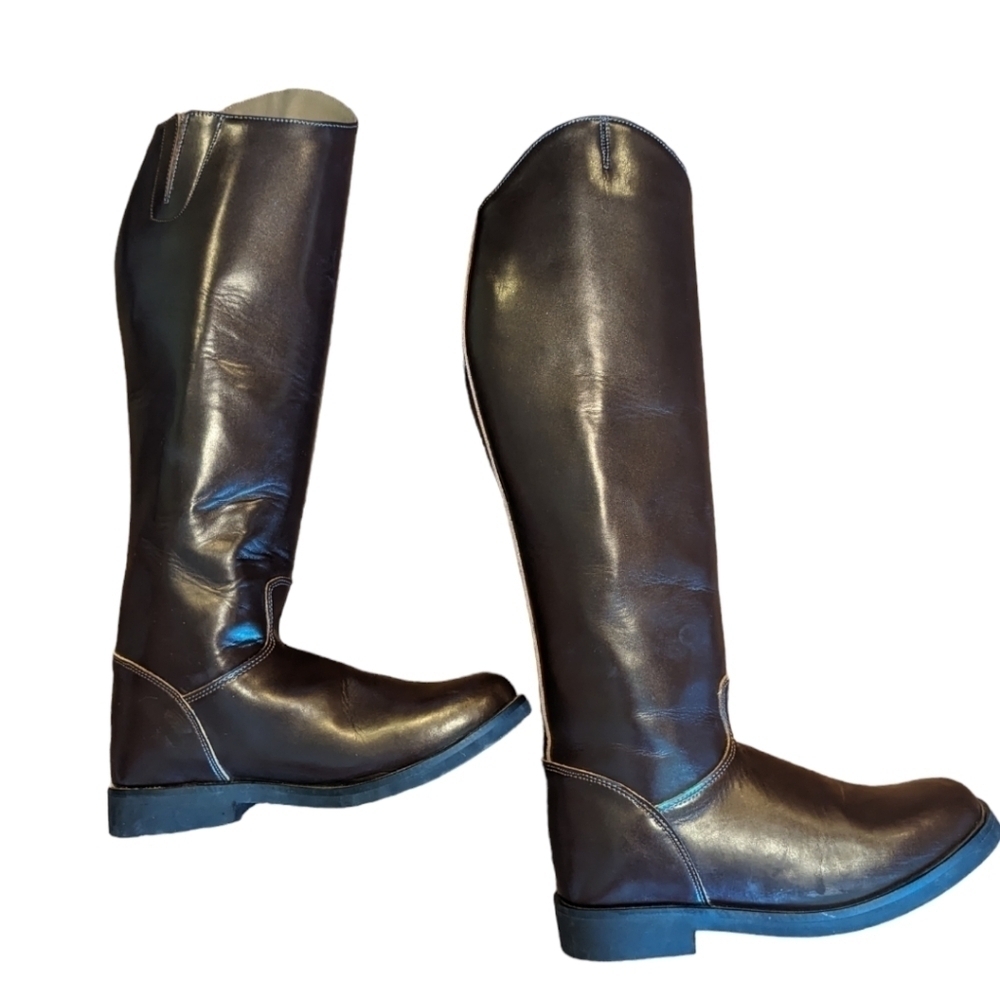Hispar Horse Riding Dressage Chocolate brown Patrol Tall leather Boots NWOT sz 9 - Picture 9 of 12